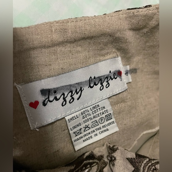 Dizzy Lizzy Heavily Embroidered linen cotton Skirt beige browns  size 4 - Picture 3 of 16